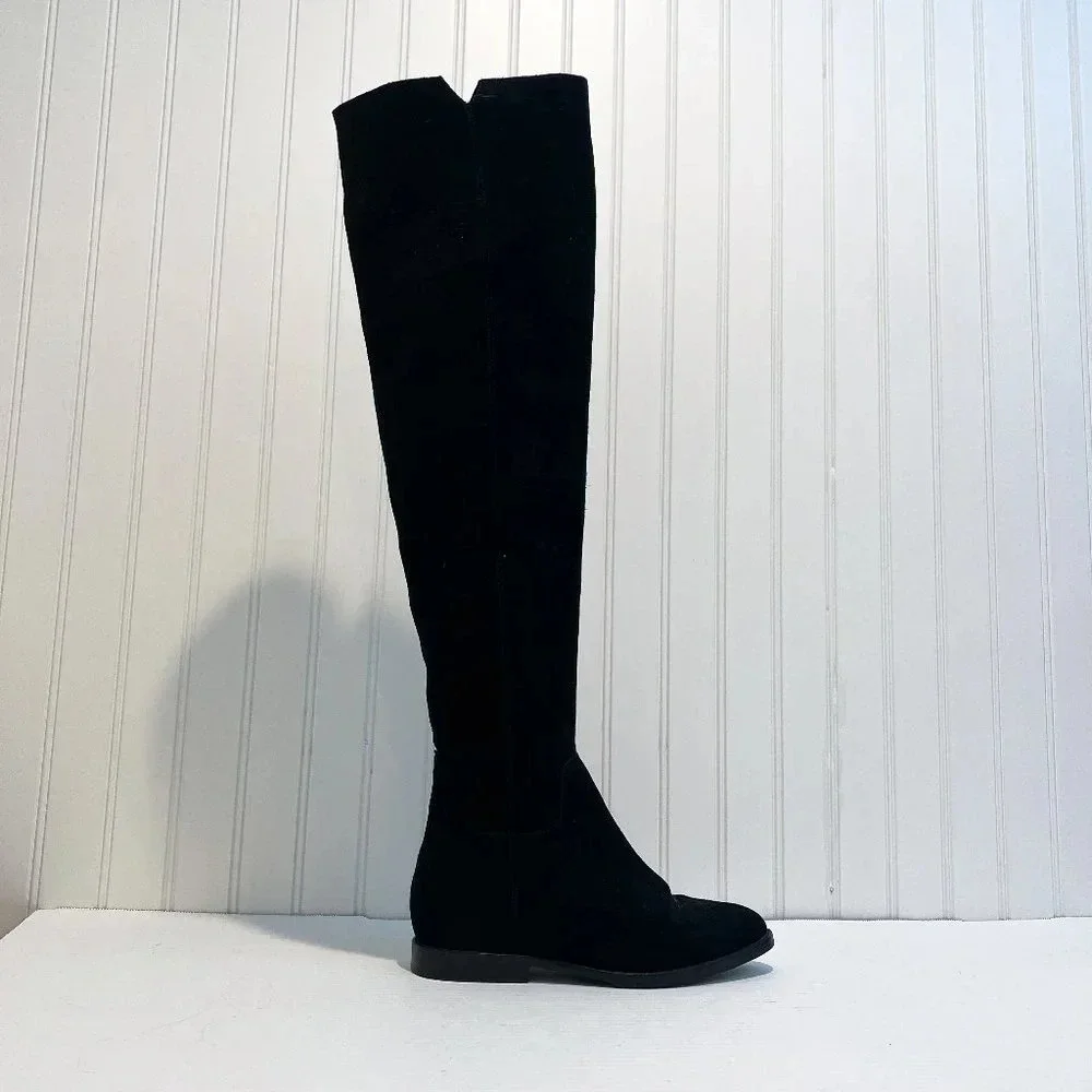 ASH Jess Black Suede Knee-High Tall Classic Designer Low Heel Boots 37